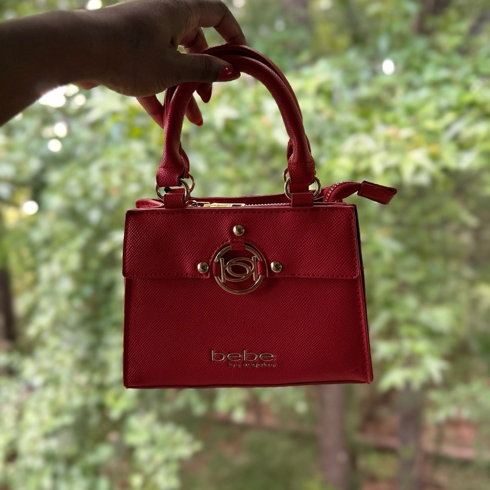 Bebe Red Mini Tote Bag with Gold Hardware